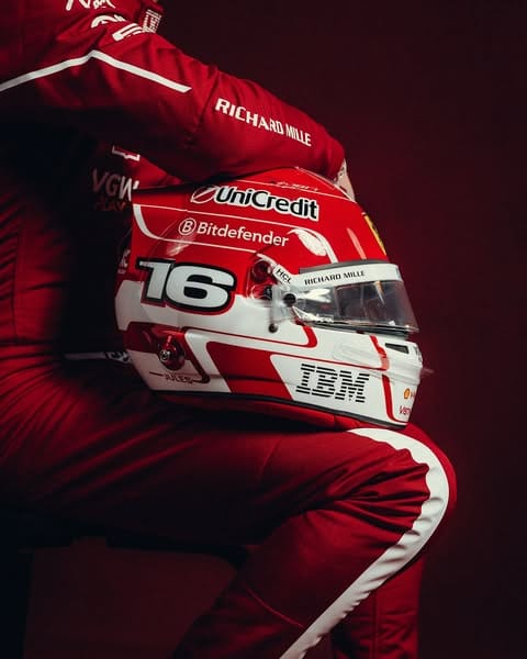 Charles Leclerc 2025 Ferrari racing helmet
